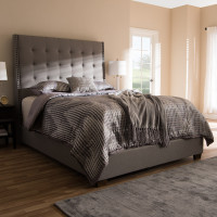 Baxton Studio CF8957-Light Grey-King Georgette Modern and Contemporary Light Grey Fabric Upholstered King Size Bed